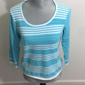 World Republic Blue and White Stripped lightweight 3/4 sleeve Sweater